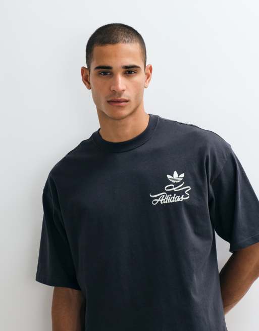 adidas Originals record graphic backprint tee in dark grey, 5 of 5