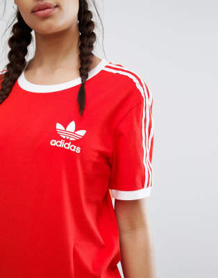 red adidas three stripe t shirt