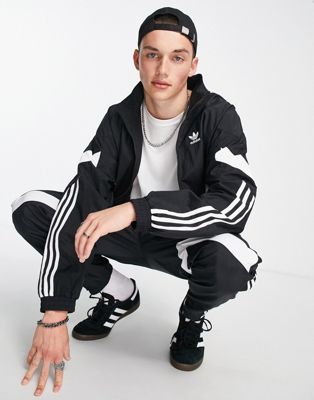 adidas Originals Rekive 3 stripe logo full zip jacket in black