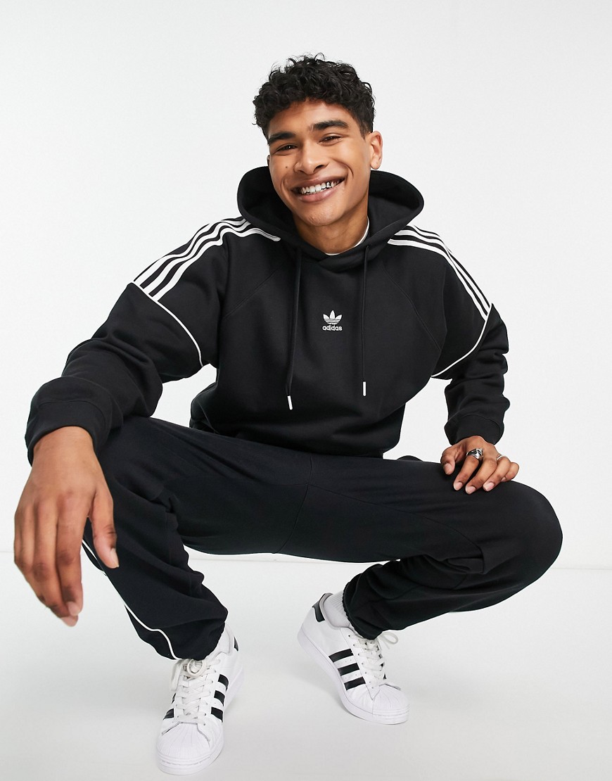 adidas Originals Rekive 3 stripe logo hoodie in black