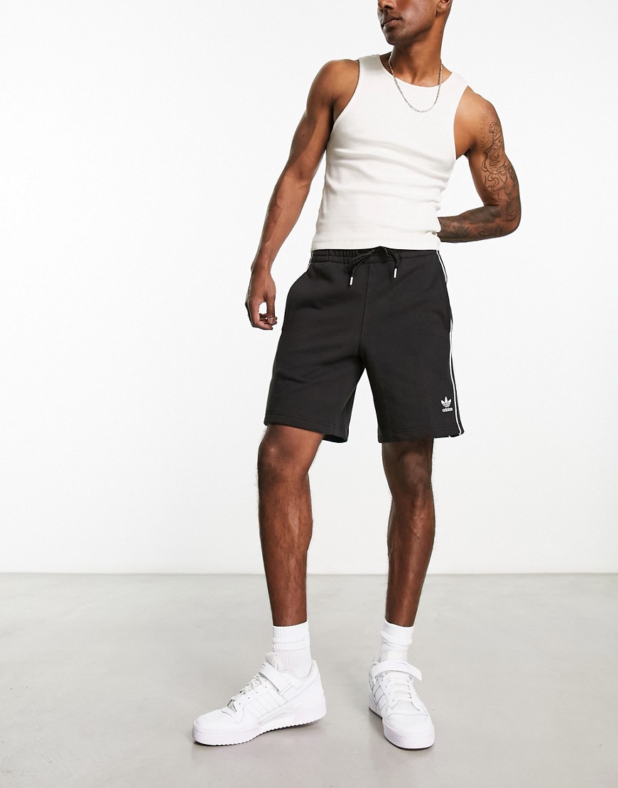 adidas Originals Rekive 3 stripe logo shorts in black