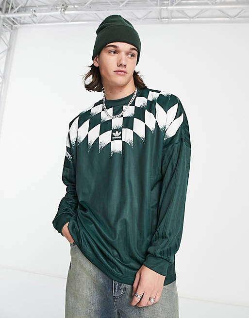adidas Originals Rekive boyfriend fit graphic detail long sleeve top in  dark green | ASOS