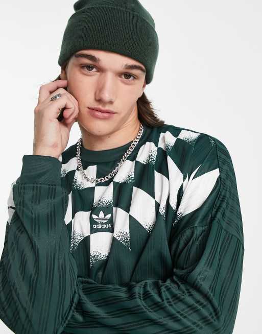 adidas Originals Rekive boyfriend fit graphic detail long sleeve top in  dark green