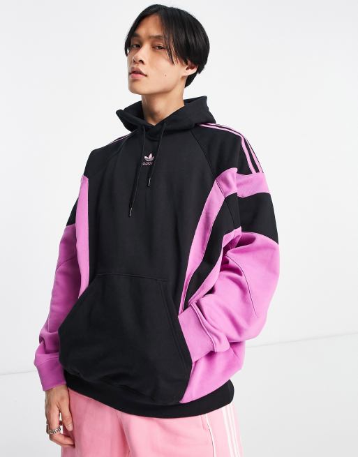 adidas Originals Rekive central logo hoodie in black and pink