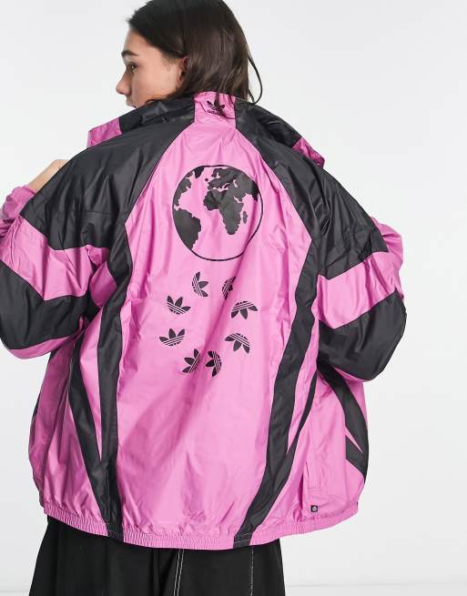 adidas Originals Rekive central logo track jacket in black and pink