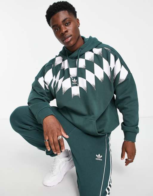 adidas Originals Rekive Felpa verde e bianca con cappuccio e