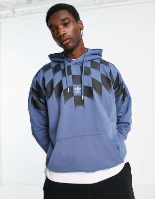 adidas Originals Rekive hoodie with central logo in black and blue - ASOS Price Checker