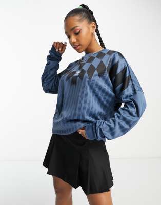 adidas Originals Rekive long sleeve graphic print top in blue