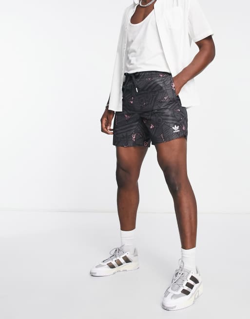 print Originals shorts with ASOS all-over Rekive Trefoil adidas in swim | black