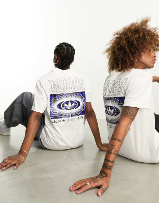 adidas Originals - Rekive - T-shirt unisex bianca con grafica stampata sul retro