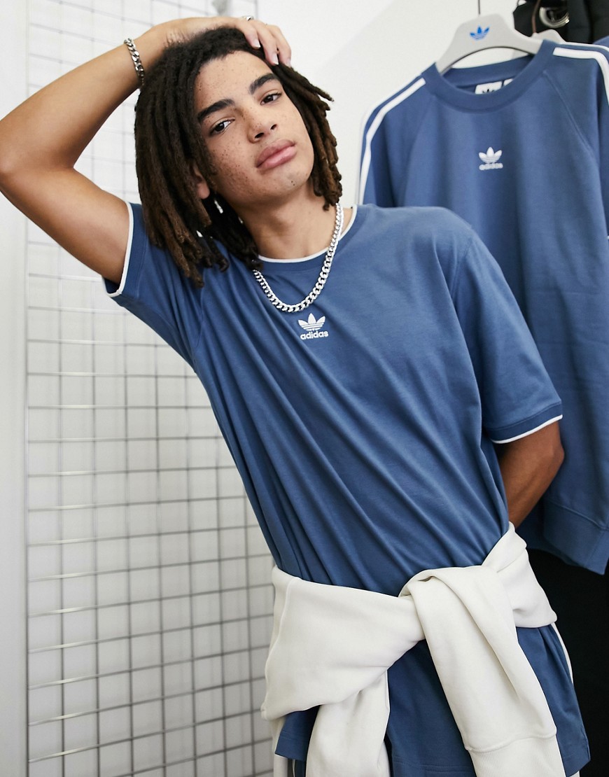 adidas originals rekive three stripe t-shirt in blue