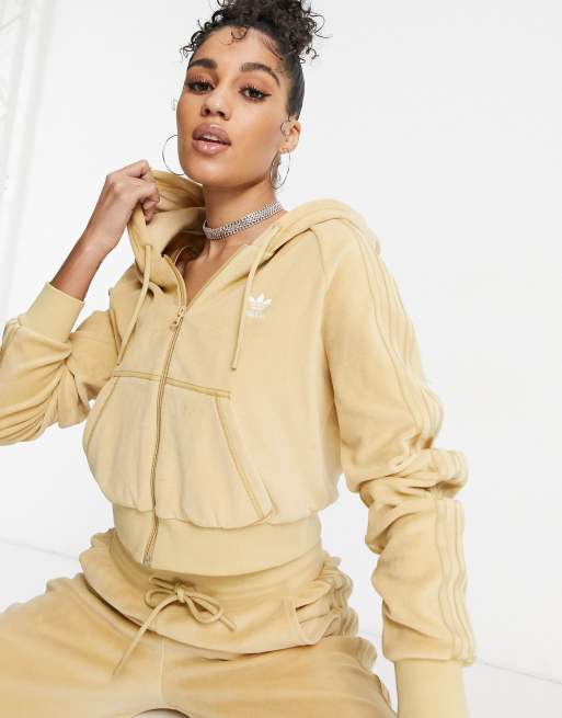 adidas Originals - 'Relaxed Risqué' - Hoodie met ritssluiting van velours in beige