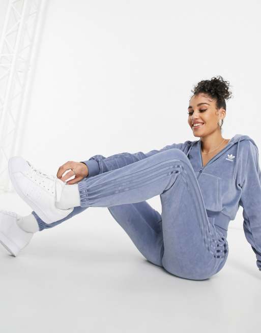 Adidas velour store tracksuit blue