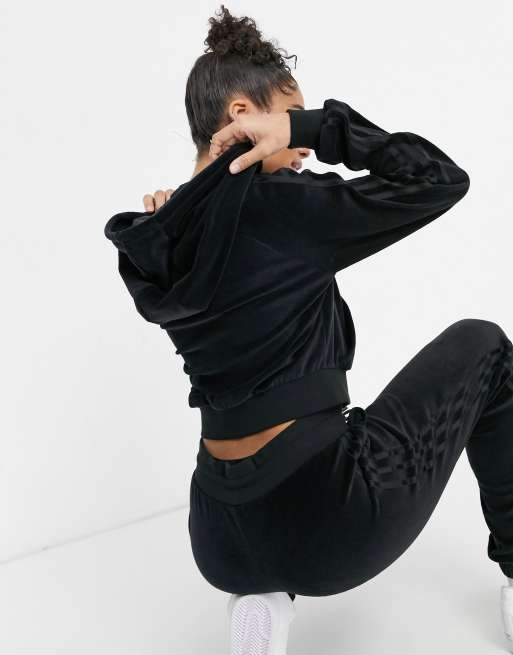 adidas Originals 'Relaxed Risqué' velour zip through hoodie-black