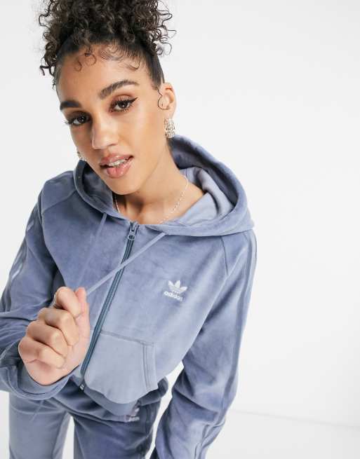 adidas Originals 'Relaxed RisquÃ©' velour zip through hoodie-blue | ASOS