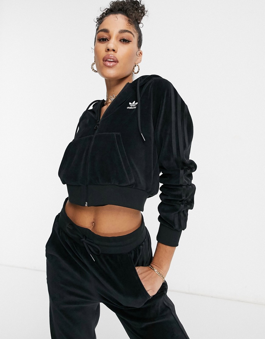 Adidas Originals 'relaxed Risqué' Velour Zip Through Hoodie In Black