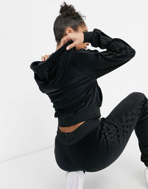 adidas Originals Relaxed Risque velour zip through hoodie in black ASOS