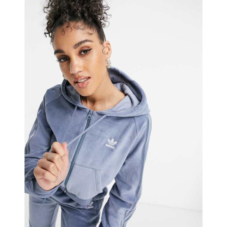 adidas Originals 'Relaxed Risqué' velour zip through hoodie in blue | ASOS