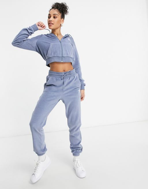 adidas Originals 'Relaxed Risqué' velour zip through hoodie in blue | ASOS