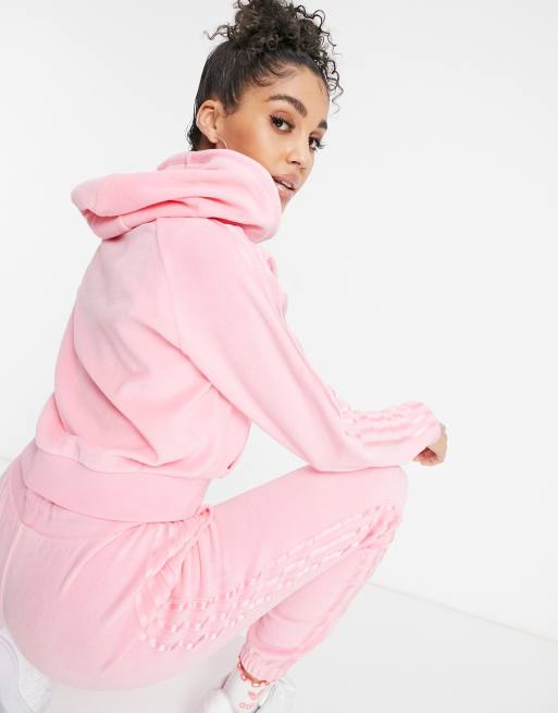 adidas Originals Relaxed Risqu velour zip through hoodie in vibrant pink