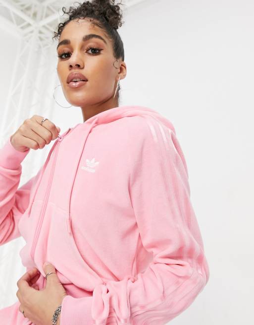 Pink velour sale adidas tracksuit