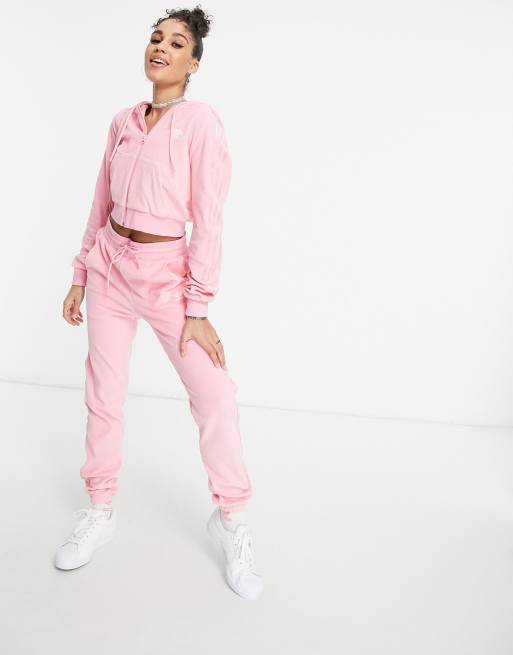 Pink velvet adidas tracksuit on sale