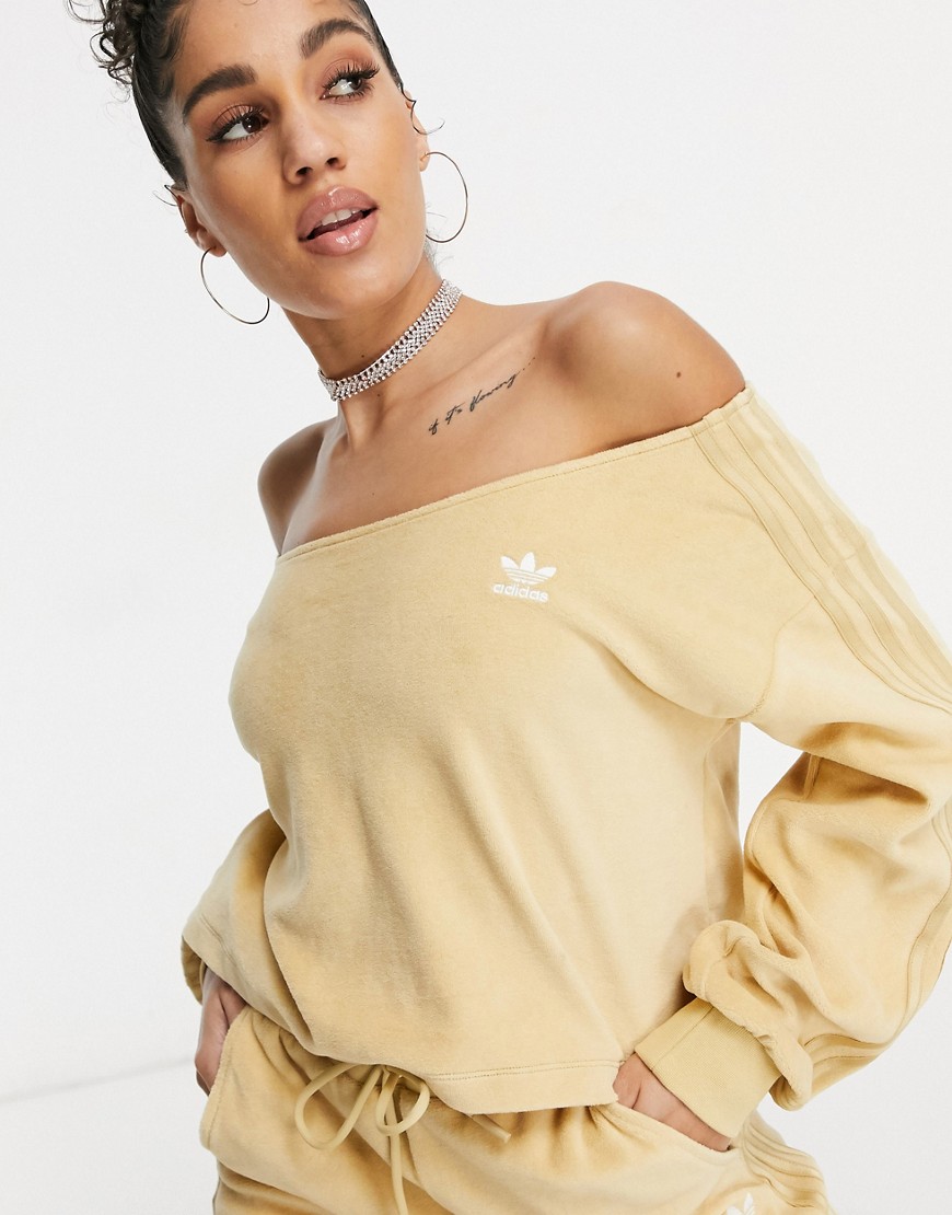 Adidas Originals - 'Relaxed Risqué' - Velours sweatshirt met blote schouders in beige-Neutraal