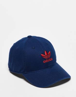 relaxed strapback cap in navy and red