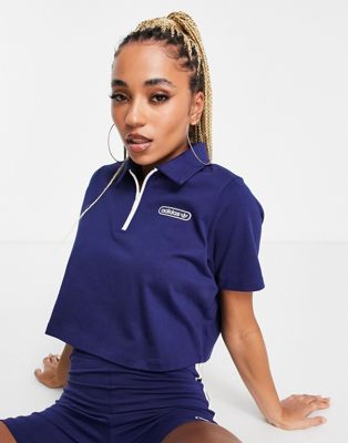 adidas Originals resort cropped polo t-shirt in navy