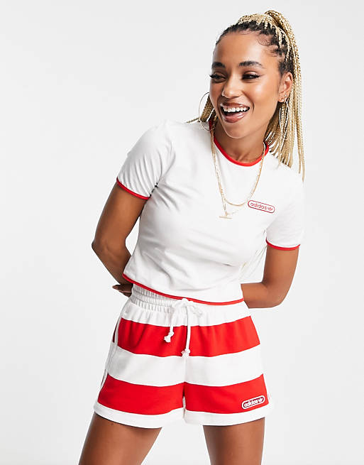 adidas Originals resort cropped t-shirt in white with red binding detail
