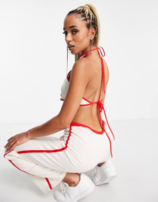 adidas Originals resort halter crop top in off white with red binding detail
