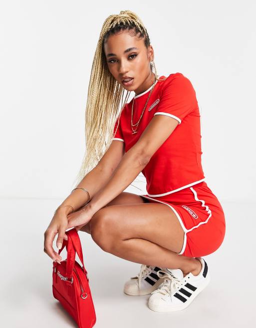 adidas Originals – Resort – Kurzes T-Shirt in Rot mit weißer Einfassung