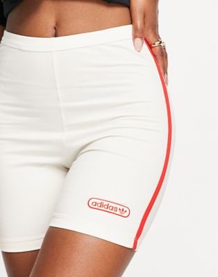 adidas Originals resort legging shorts in off white with red binding detail