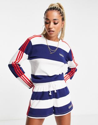 adidas Originals resort long sleeve striped top in navy and white