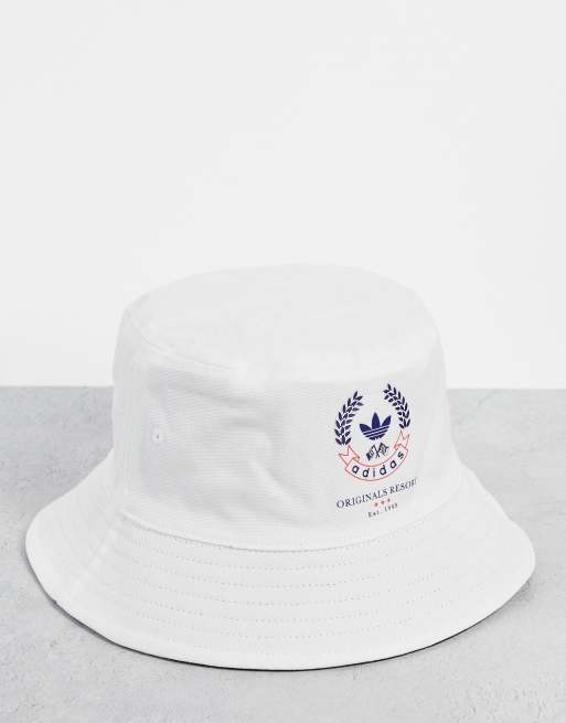 adidas Originals resort reversible bucket hat in white and navy