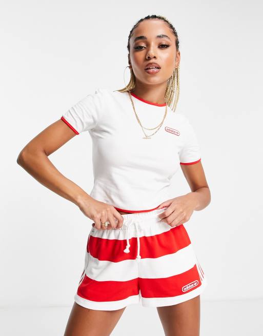 Red white striped store shorts