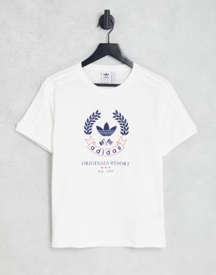 adidas Originals resort t-shirt in white and blue - ASOS Price Checker