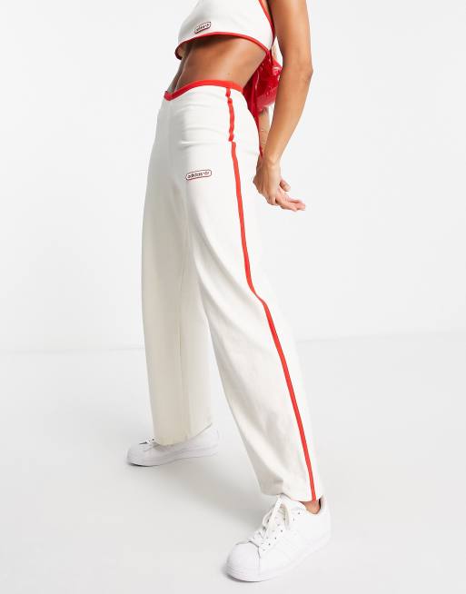 adidas Originals resort wide leg pants in off white with red binding detail