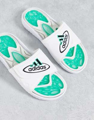 adidas Originals Retossage sliders in white and green