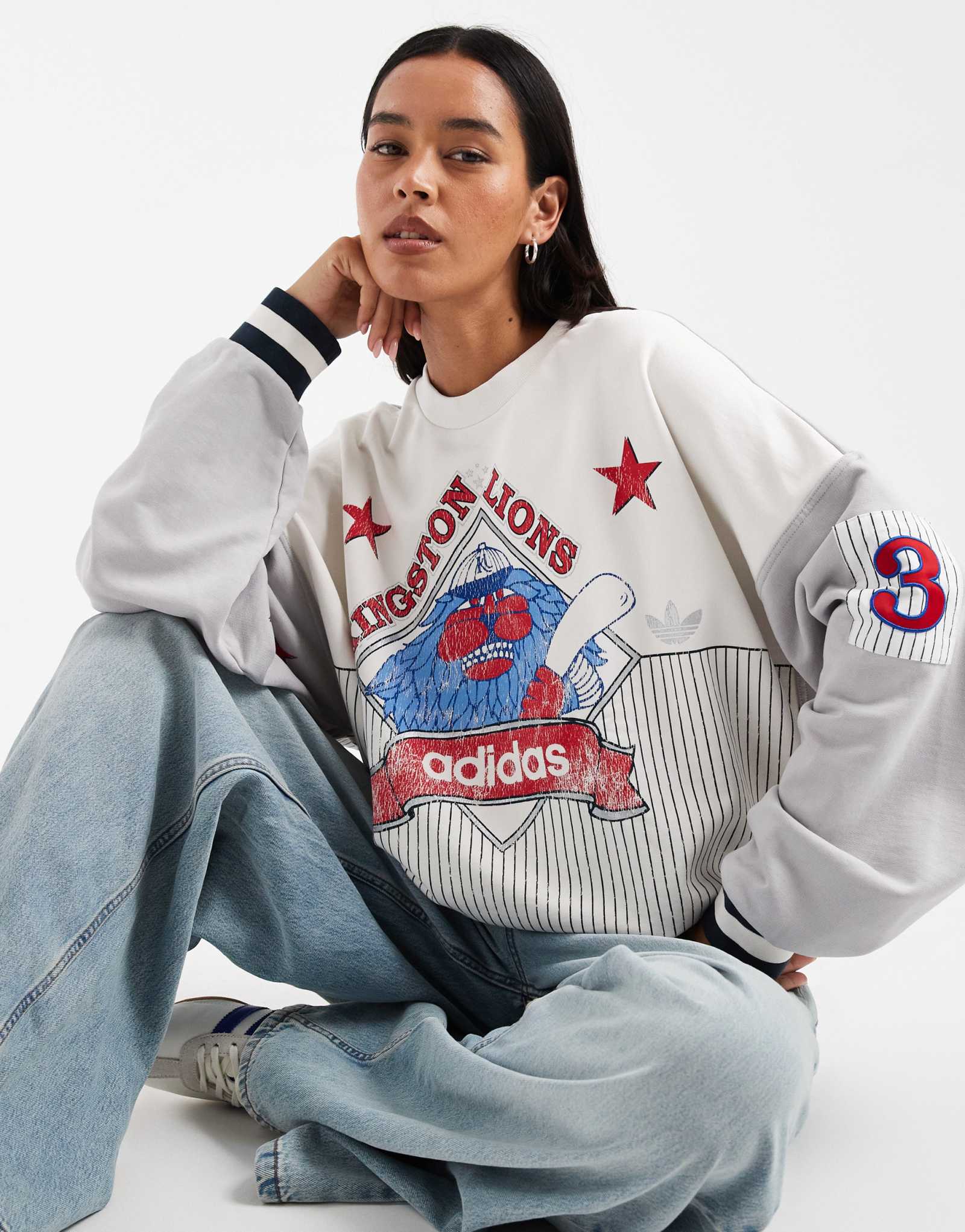 бейсболка adidas Originals с ретро-рисунком и длинным рукавом белого цвета