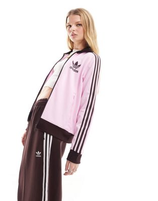 adidas Originals retro beckenbauer track jacket in pink and brown