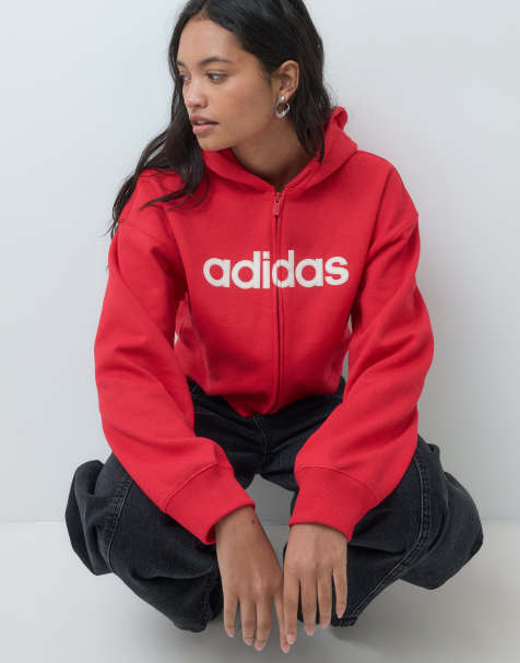 adidas Originals retro logga huvtröja med dragkedja i rött - view 1