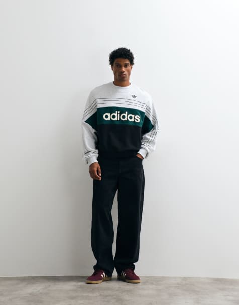 adidas Originals retro logo sweatshirt in green and black - view 1