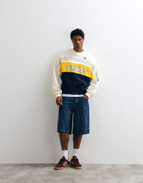 adidas Originals retro logo sweatshirt in orange and navy - view 1