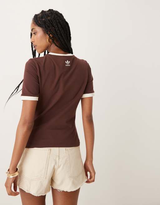 adidas Originals retro logo t-shirt in brown and white