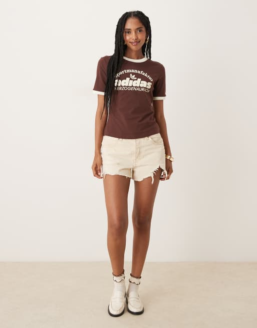 adidas Originals retro logo t-shirt in brown and white