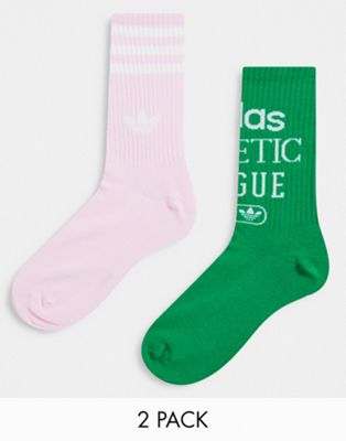 adidas Originals 'Retro Luxury' 2pk socks in green and pink