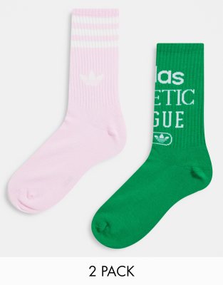 adidas Originals 'Retro Luxury' 2pk socks in green and pink