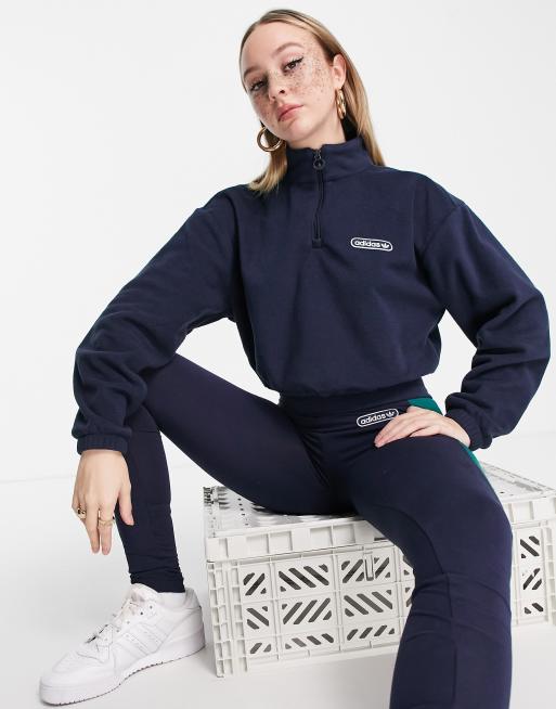 adidas Originals - 'Retro Luxury' - Cropped fleece met 1/4 rits en print op de rug in diep marineblauw