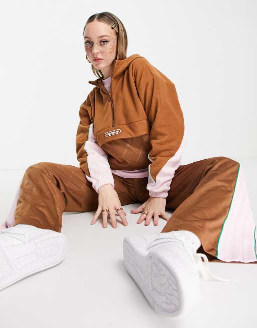 adidas Originals 'Retro Luxury' fleece in brown and pink with monogram print